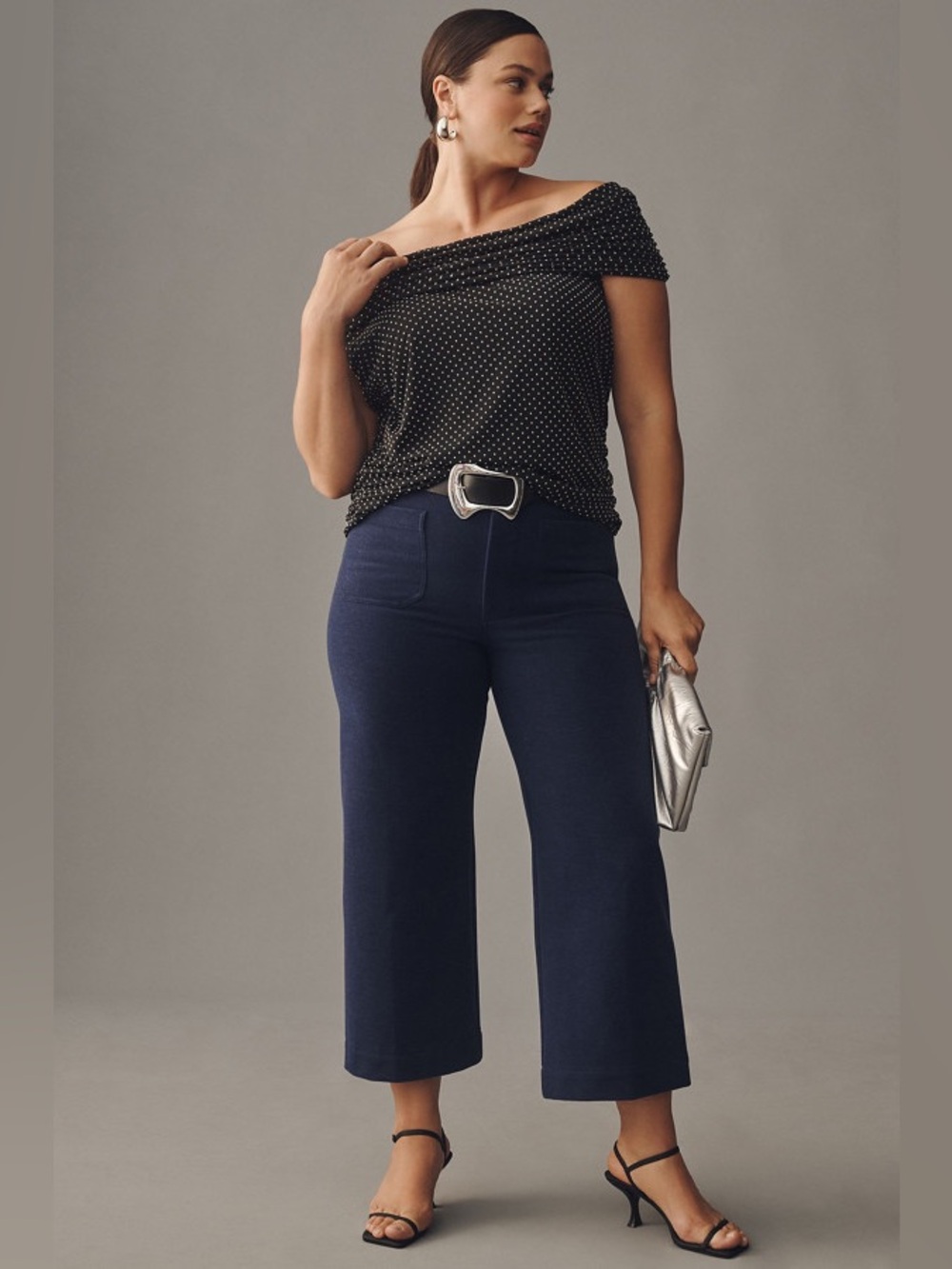 Anthropologie Maeve Navy Blue Colette Knit High-Rise Wide-Leg Cropped Pants